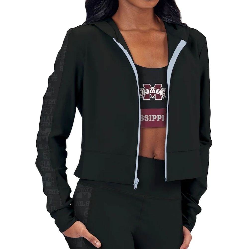 MISSISSIPPI STATE BULLDOGS Certo Womens Cropped Full Zip Hoodie Black Large NWT